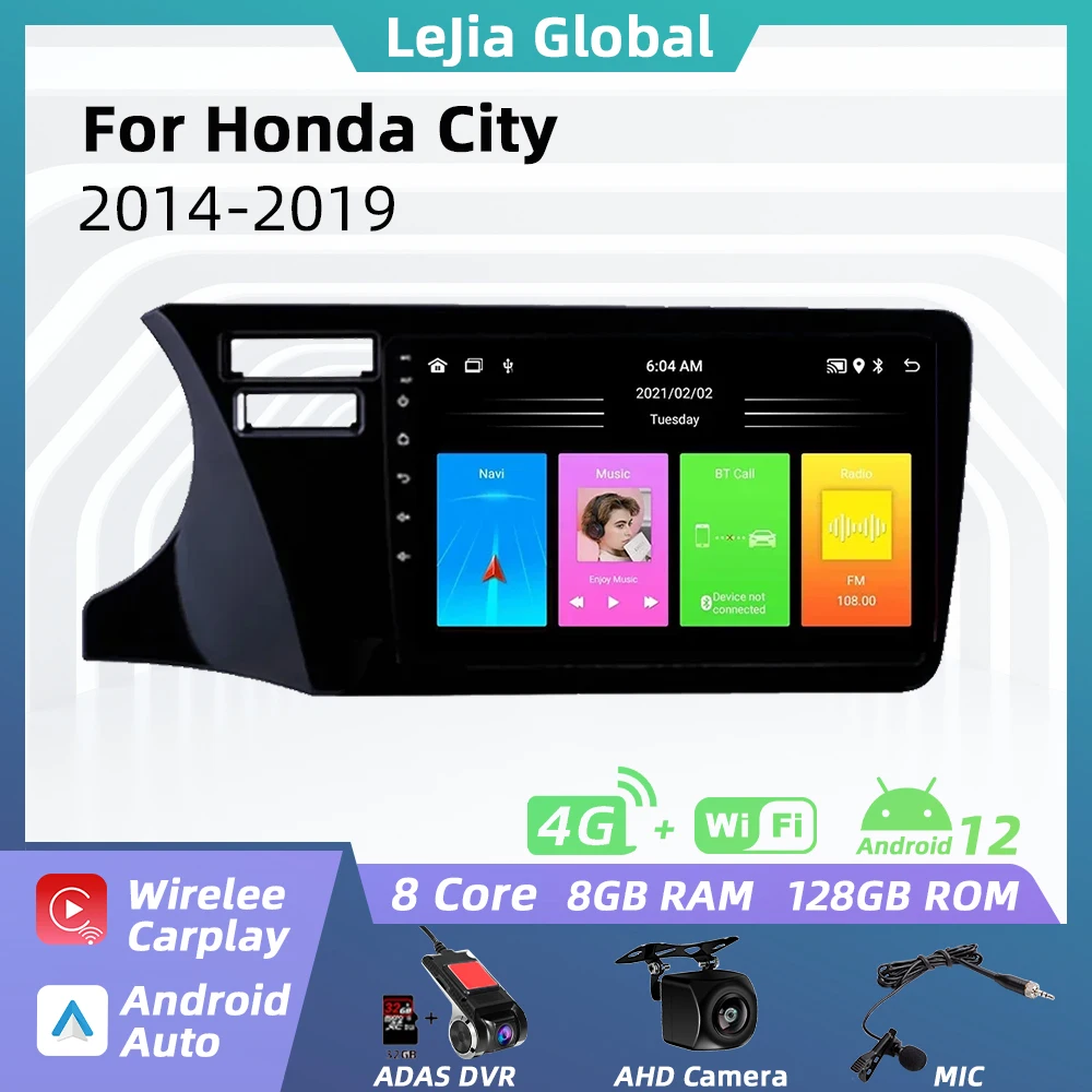 

Автомобильный мультимедийный плеер Carplay для Honda City 2014-2019, автомагнитола 2 Din, Android, стерео, 4G, навигация, головное устройство, Авторадио, GPS, авто