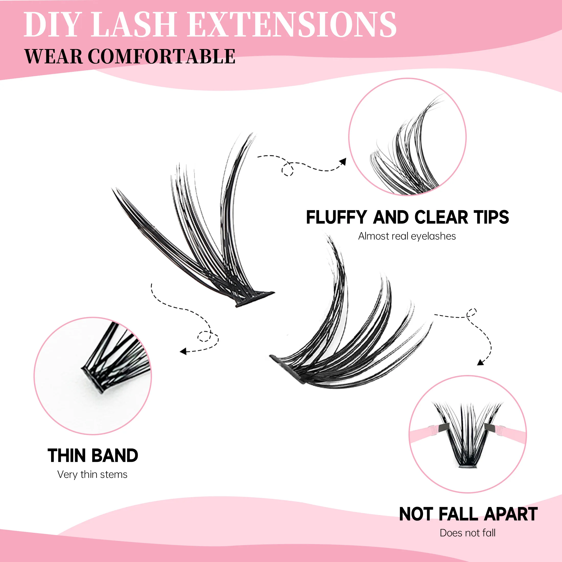 Lashes Clusters Set Extensions Kit ขนตาปลอมผสม Lash Clusters พร้อม Lash Bond Seal และ Lash Applicator เครื่องมือแต่งหน้า