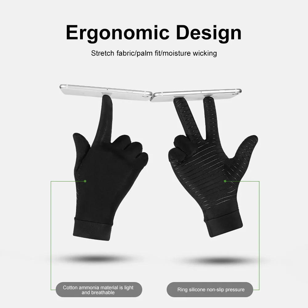 Copper Fiber Compression Arthritis Gloves Touch Screen Running Sports Winter Warm Thermal Gloves Full Finger Cycling Gloves