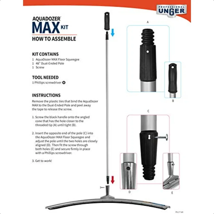 مجموعة AquaDozer Max المهنية 36 ممسحة أرضية منحنية ذات سطح أملس و48 قطب مطاطي مزدوج النهاية ومكنسة لشركة الشركة #3