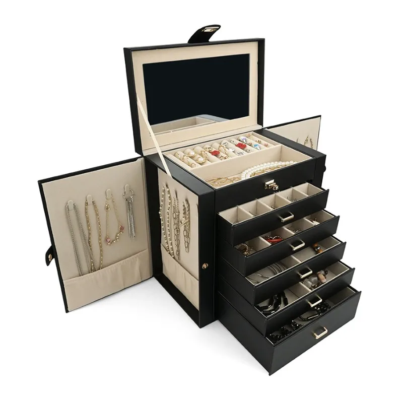 

Leather Jewelry Storage Box Retro Pendant Necklace Case Large Capacity Jewellery Cases Ring Earring Bracelet Organizer Boxes