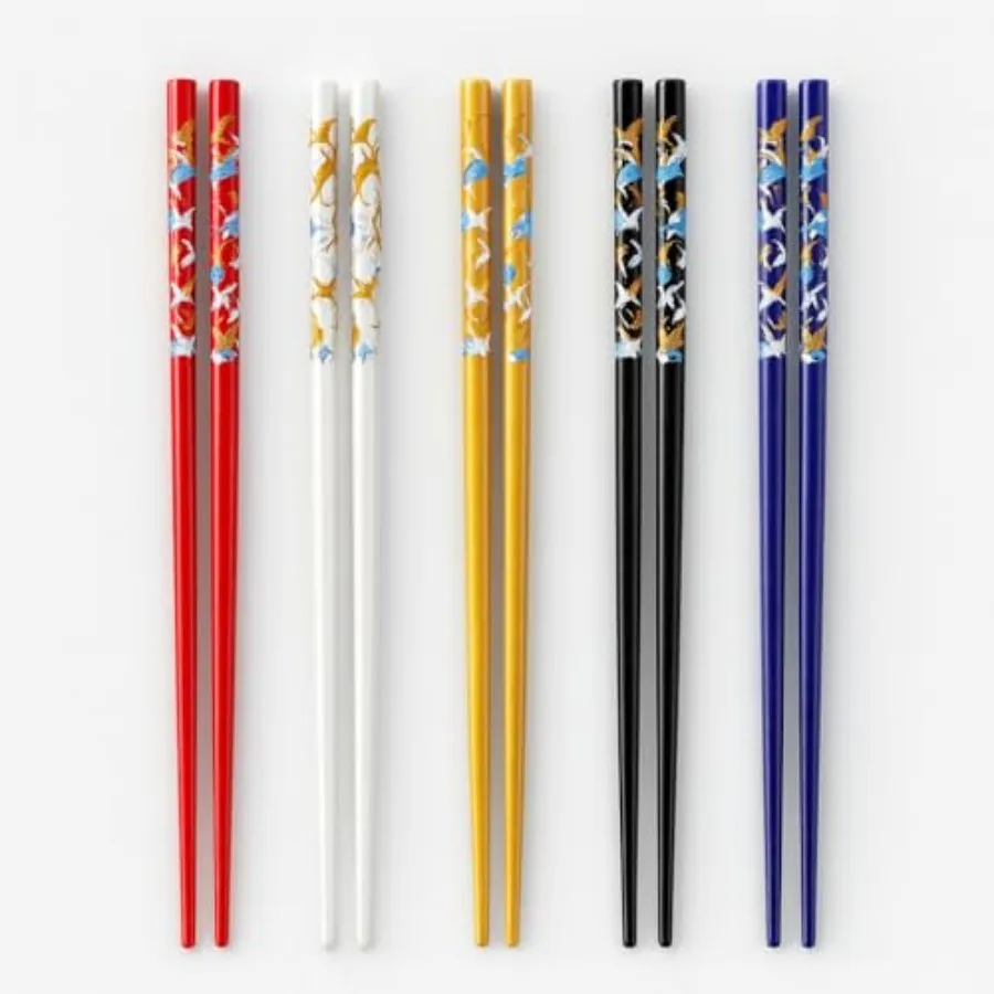 Bamboo Chopsticks Reusable Japanese Chinese Korean Wood Chop Sticks Hair Sticks 5 Pair Gift Set Dishwasher Safe, 9 inch 1, Mult