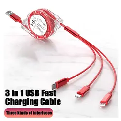 3 in 1 USB Cable For Lightning Type C Micro USB Fast Charging Cable For iPhone 14 Charger Android Phones Quick Charge