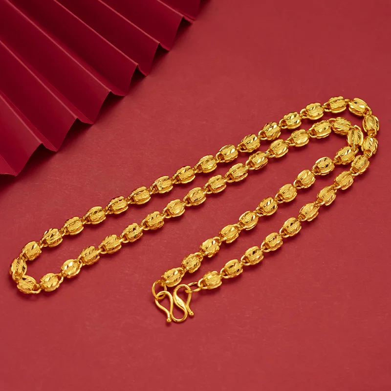 9999 Real Gold 24K Men's Gold Solid Necklace Ball Watermelon Chain