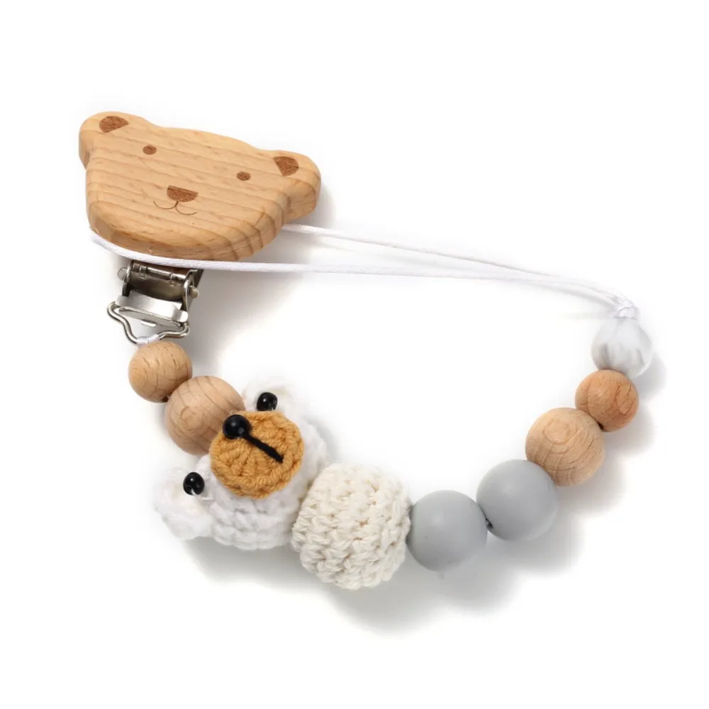 

Dummy Nipple Pacifier Holder Clips Bear Wood Baby Pacifier Chain Adjustable Soother Holder Baby Teether Toys Straps Children