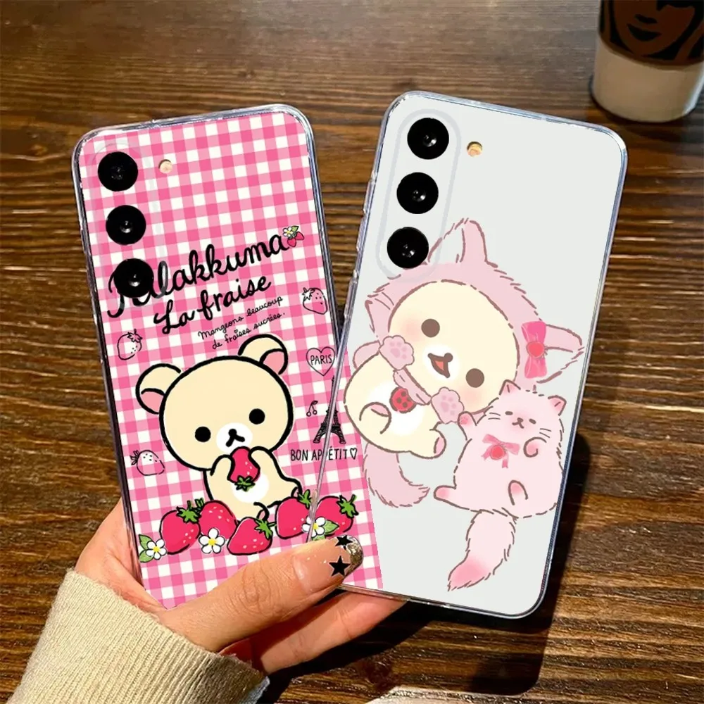 Cute R-Rilakkuma Bear Phone Case For Samsung S23,23,22,30,21,10,9,8,7,Note20 Ultra,Lite,Ultra,5G,Plus,FE,Soft Transparent Case