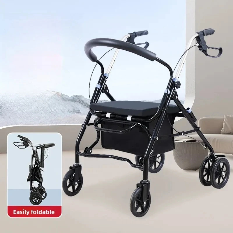 

Folding Steel Rollator Walker with Seat / Locking Hand Brakes,Adjustable Handles Elderly Shopping Cart Rehabilitation Walkers