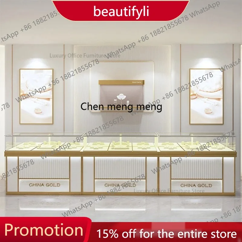 

01A Nordic Luxury Gold Jewelry Display Cabinet Customizable Watch Ornament Glass Showcase Commercial Furniture