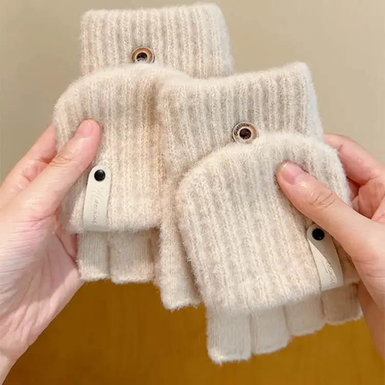 

Теплые вязаные зимние перчатки для женщин, милые перчатки-трансформеры для езды на велосипеде, варежки для молодежи, детей, пар, стильные