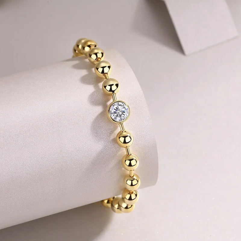 1CT D Color Moissanite Bead Bracelets For Women Girl 925 Sterling Silver 18K Plated Diamond Hand Chain Jewelry Wedding Xmas Gift