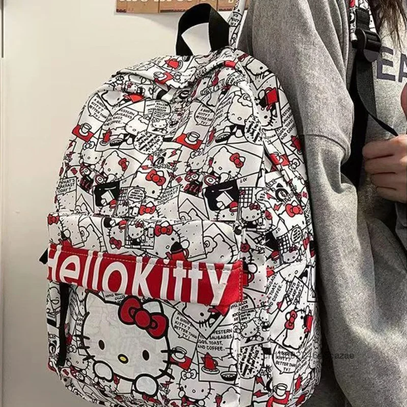 Sanrio Hello Kitty Cute Print Student Backpack New Fashion Large Capacity Casual Backpack Japanese Style Harajuku Shoulders Bag