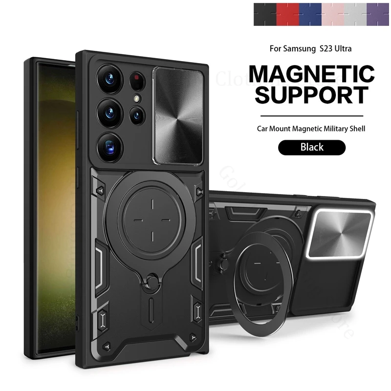 

Push Window Hybrid Armor Case For Samsung S25 Edge Magnetic Ring Heavy Duty Stand Cover For Galaxy S25 S24 S23 S22 Ultra S21Plus