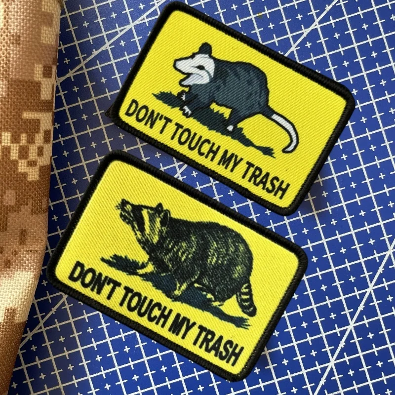 Raccoon Meme Morale Badge Patch Don't Touch My Trash Raccoon Printed Hook&Loop Backpack Stickers Military Army Armband Applique