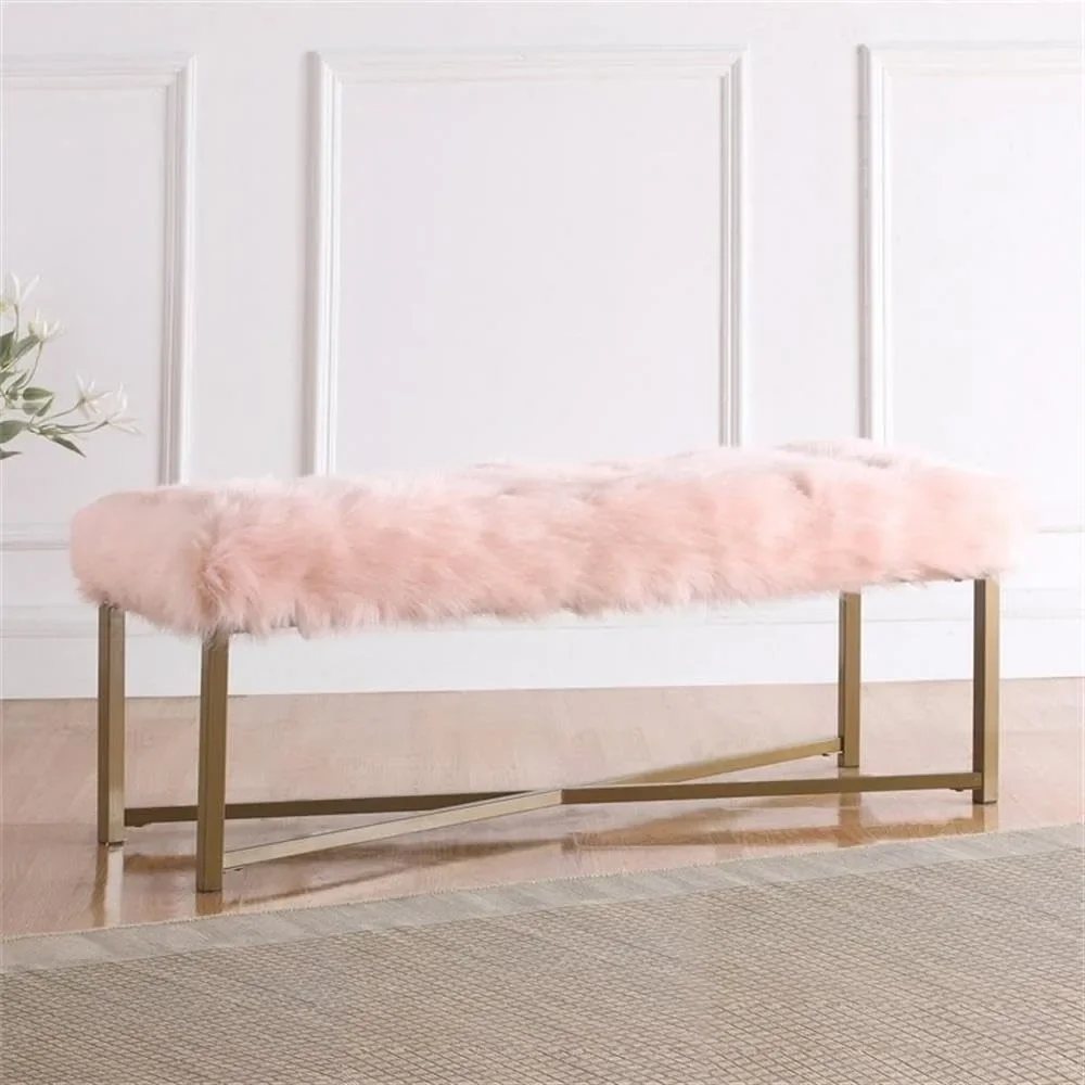 Stylish Upholstered Faux Fur Bench for Home Decor | Perfect for Living Room & Bedroom | Decorative Furniture