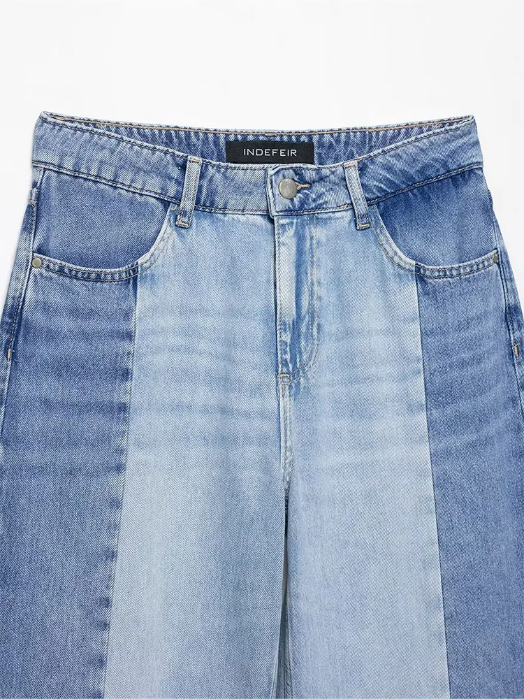 HH Jeans dritti patchwork moda donna Pantaloni vintage a vita alta con gambe larghe Pantaloni jeans da donna autunnali High Street