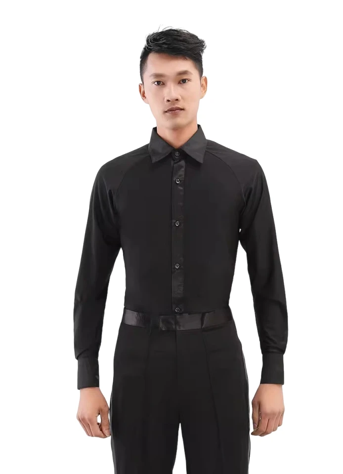 Camisas de dança latina homens cristal algodão manga longa com decote em v prática topos masculino salão cha samba roupas dança dancewear