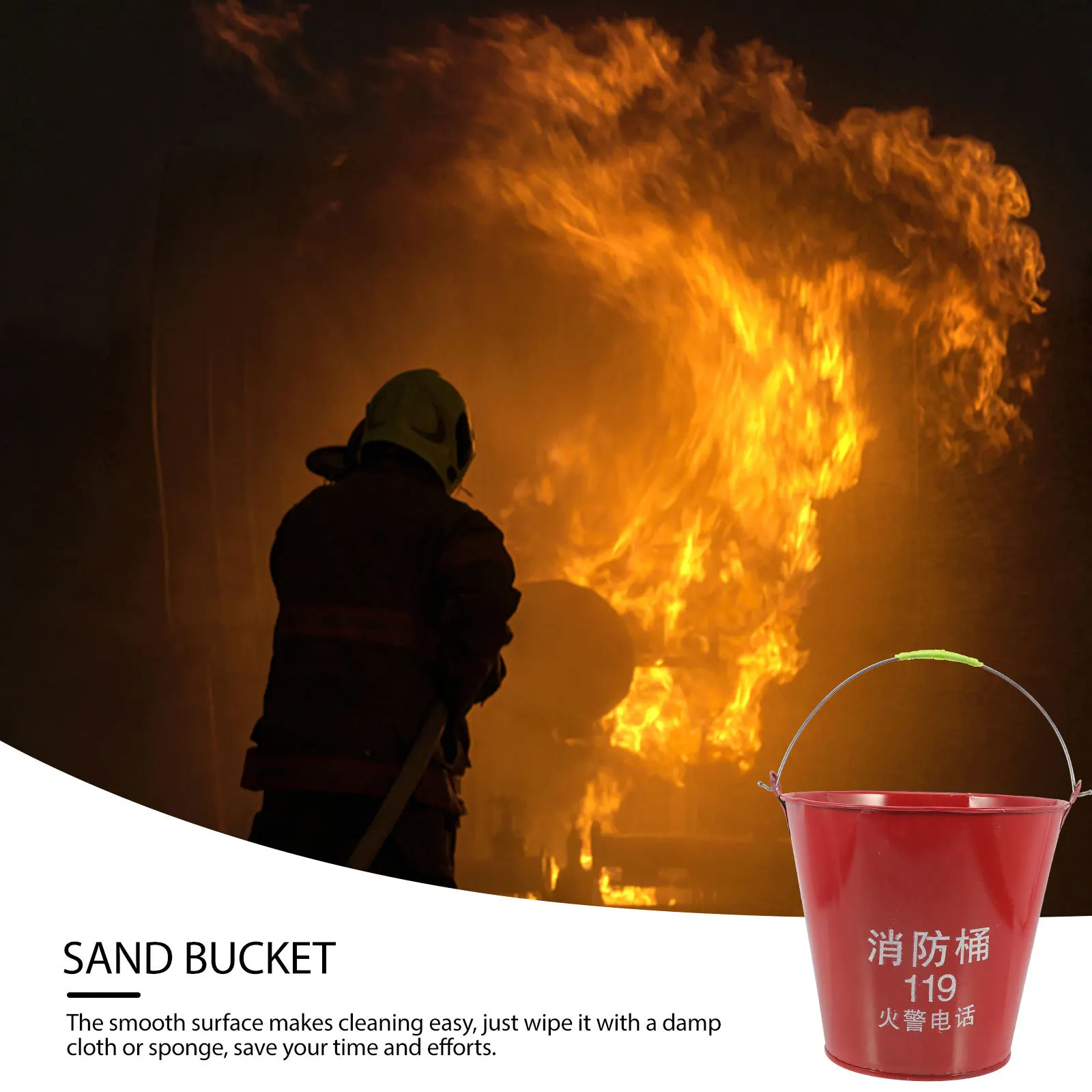 Fire Emergency Sand Bucket Iron Multi Purpose Portable Bucket Smooth Surface Easy Clean Metal Sand Pail Fire Station