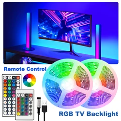 Bande Lumineuse LED RGB 5050 avec Télécommande pour Décoration de Noël, Rétro-Éclairage de 1/5/10m, 5V, pour Documents, TV Glacée