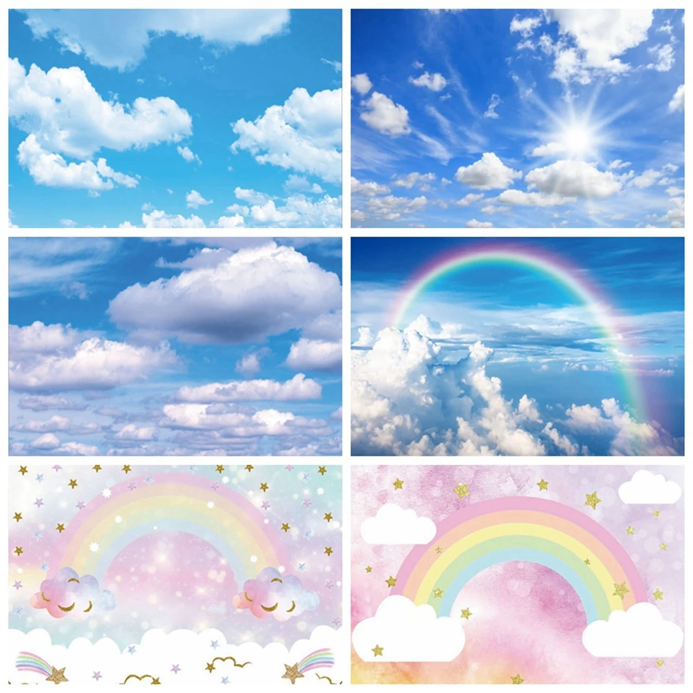 

Blue Sky Cloudy Rainbow Natural scenery Photocall Backdrop Baby Shower Birthday Party Decor Photography Background Photo Studio