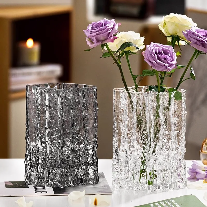 Creative Vase Glacier Vase Glass Transparent Flower Arrangement Rose Flower Living Room Dining Table Nordic Home Decoration Art