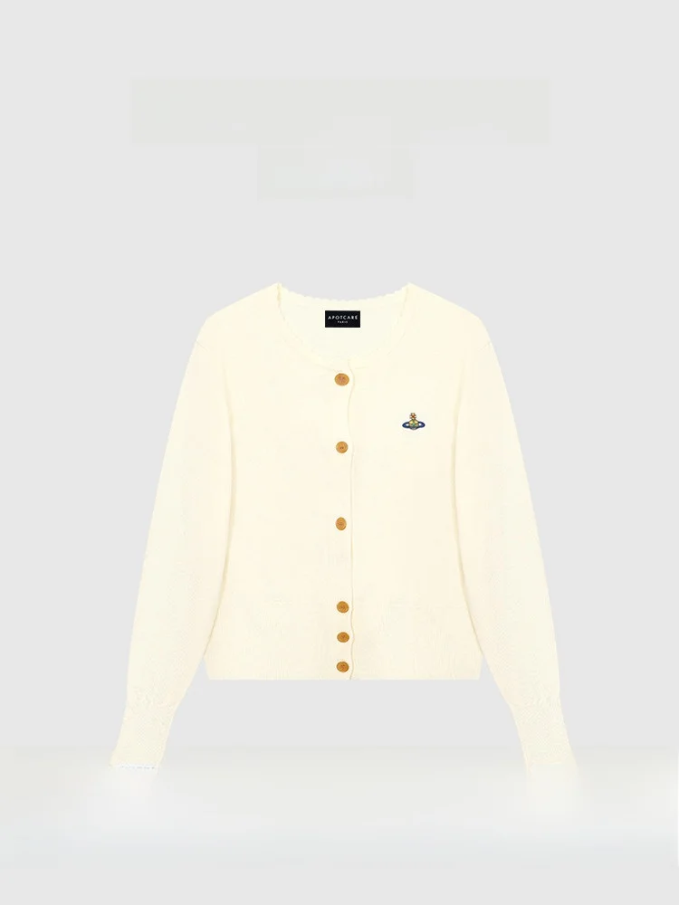 New Arrival APOTCARE Casual Embroidered Knitwear Women's Loose Fit Long Sve round Ne Cardigan Wool Blend Autumn 2024