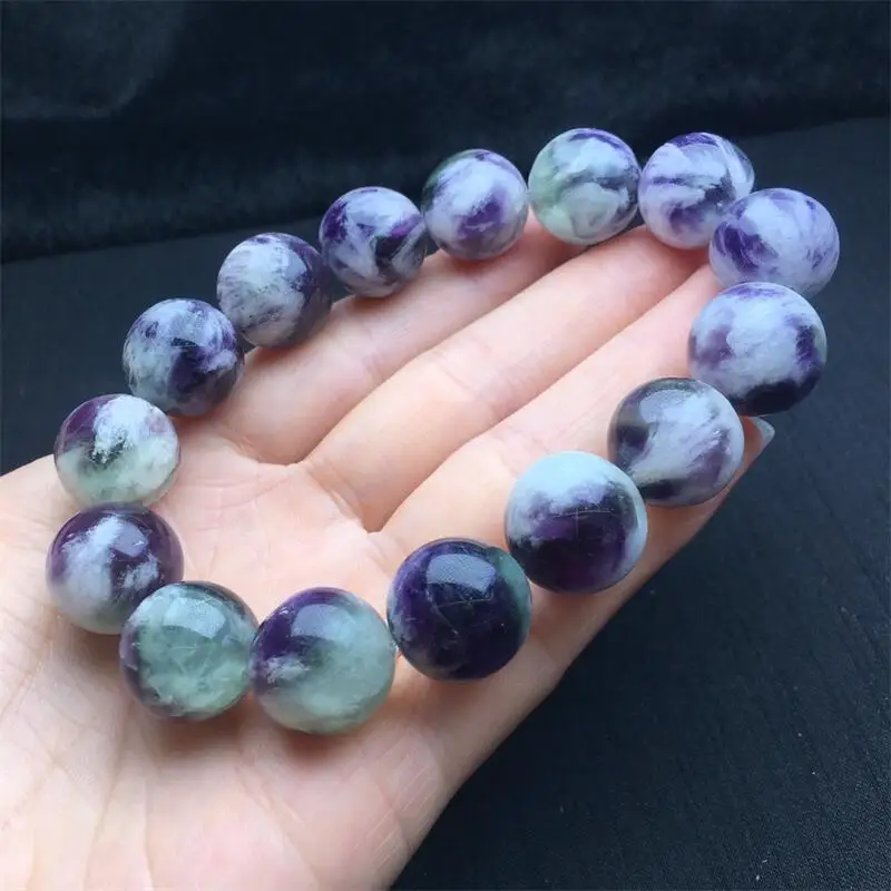 12MM Natural Feather Fluorite Quartz Bracelet Women Reiki Healing Fengshui Elastic Yoga Energy Wristband Jewelry Gift 1PCS
