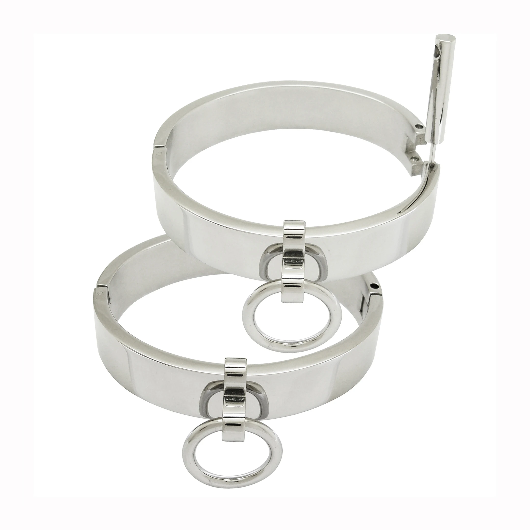 Lockable Stainless Steel Wrist Ankle Cuffs Bracelet Polished Shining Bangle with Removable O-Ring for Secure Restraint