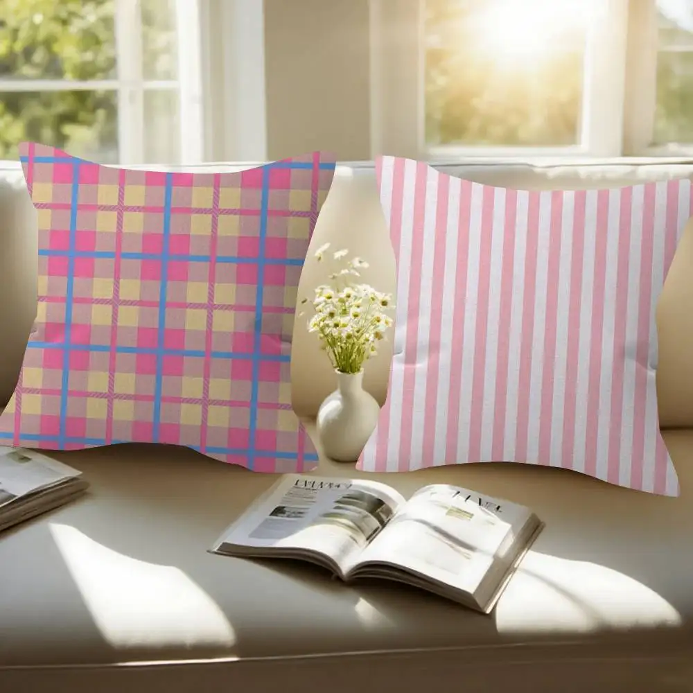 ART Pink Stripes ins  Pillow Anime Pillow Sofa Bed Head Pillow Cover Cushion Cover Fashion