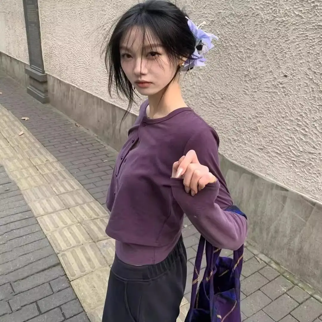 

Ultra-Hand Feel Modal Cotton Early Spring Purple Sleeveless Wrap Cardigan Slimming Two-Piece Set Top for Women Korean Style