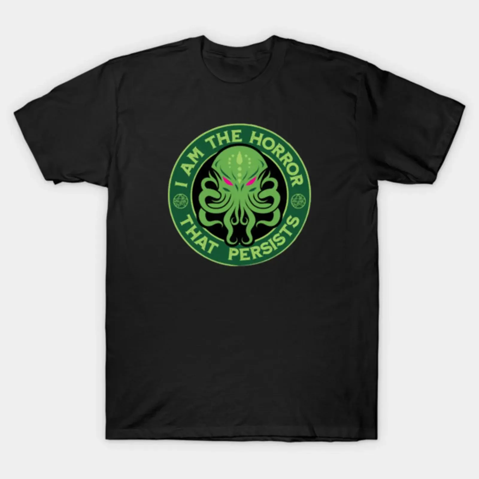 T-shirt parodique « I Am The Horror That Persists Cthulhu Horrors », style vintage, légèrement délavé, graphique homme, élégant, unisexe