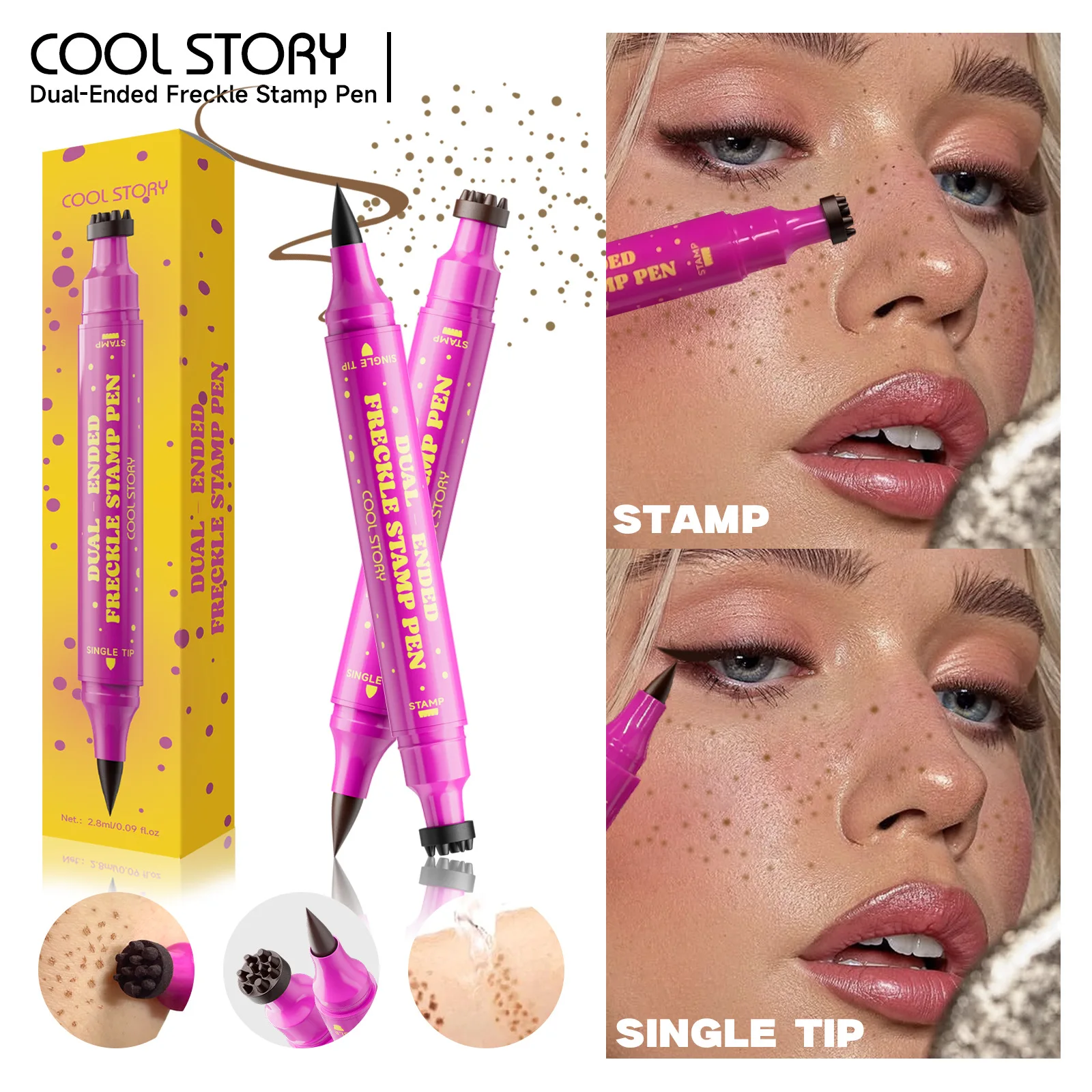 4 Color Dual-Ended Fake Freckles Stamp Pen Natural Waterproof Lifelike , for Long Lasting Look Dot Spot Pen Makep Tool Cosmetics