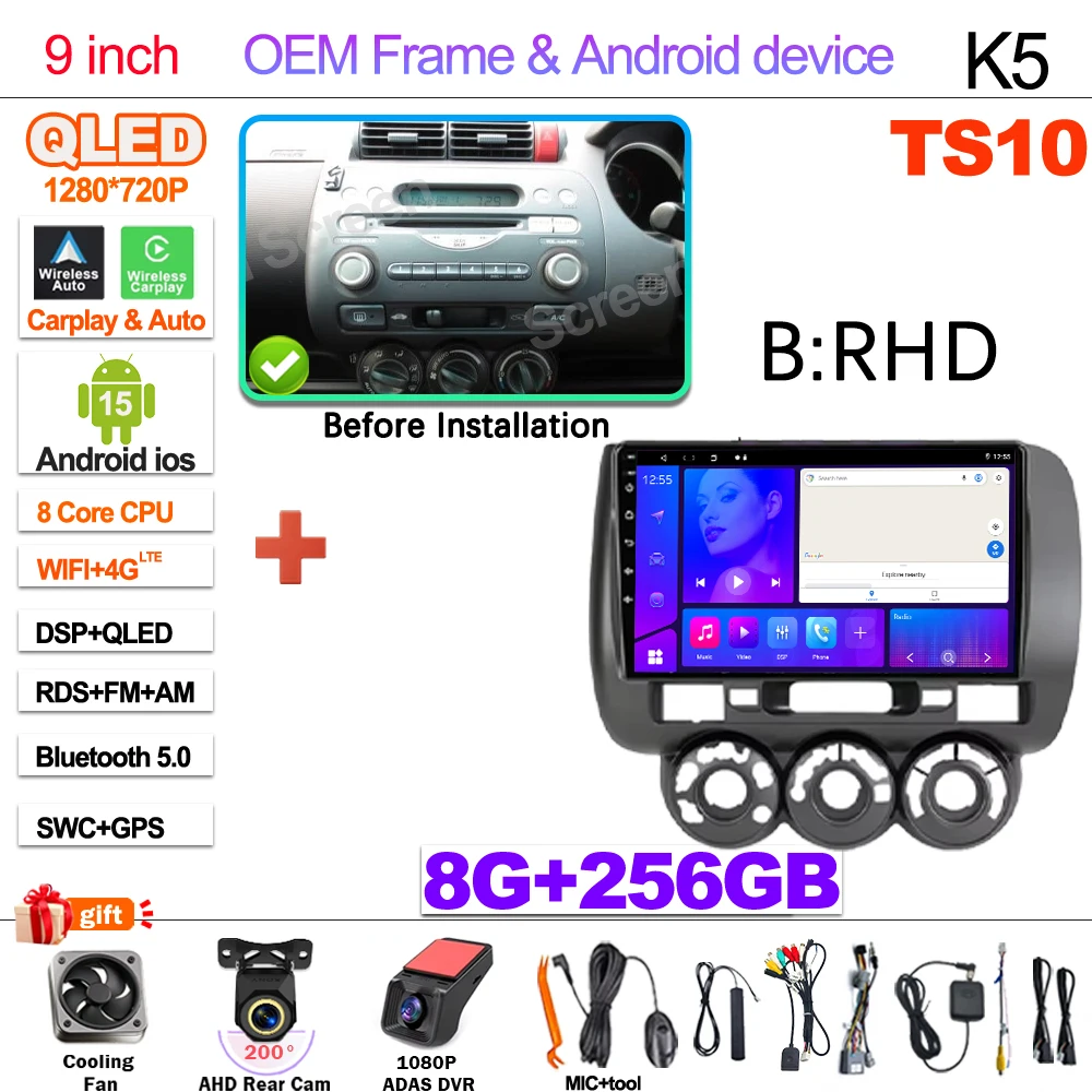 Android 15 Car Radio For Honda Fit Jazz City 2002 2003 2004 2005 2006 2007 Multimedia Video Player Navigation GPS 5G Carplay RDS image 3