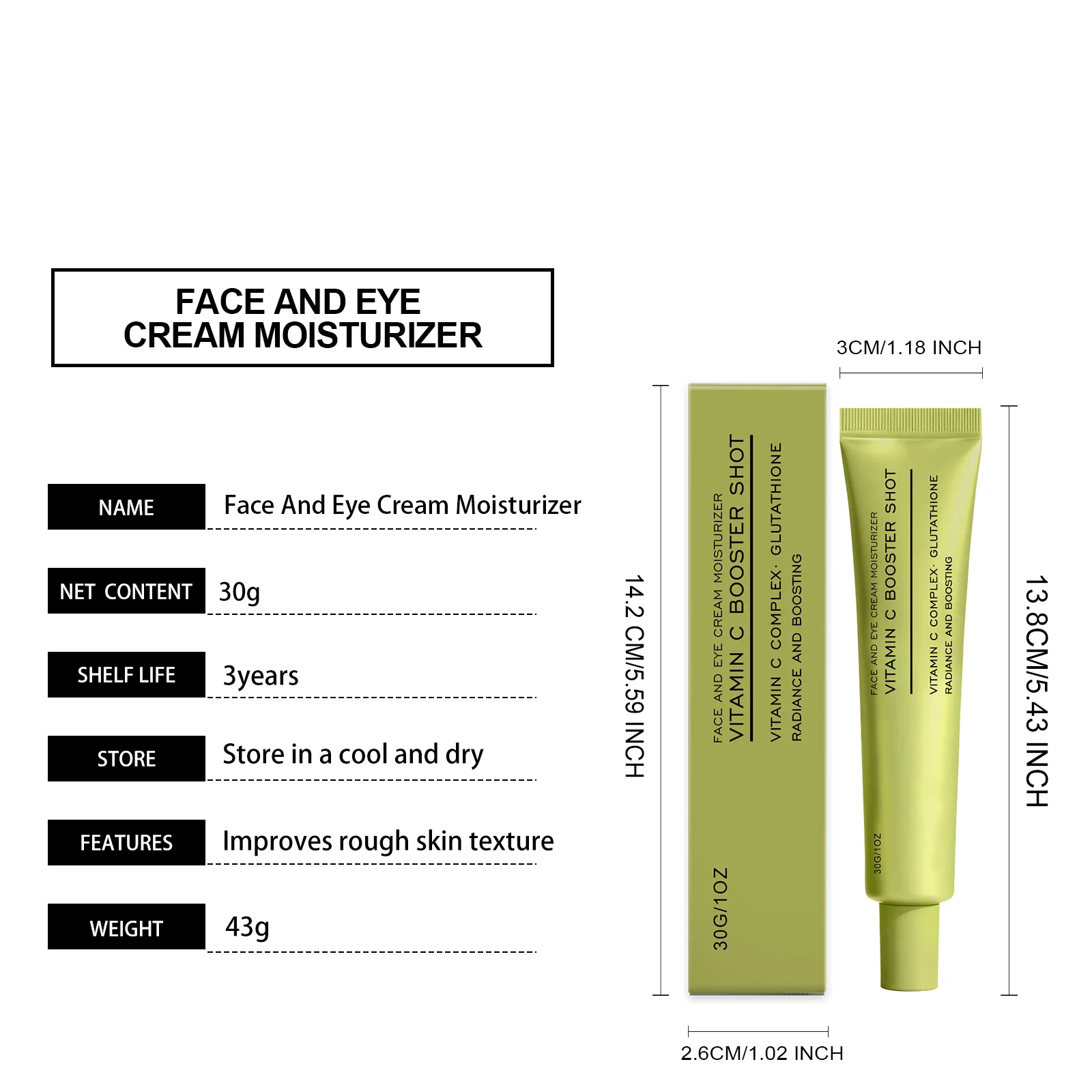 Vitamin C Gesichts- & Augencreme – Niacinamid-Feuchtigkeitspflege mit Glutathion, aufhellende & feuchtigkeitsspendende Tagescreme für weiche, strahlende Haut – Detail 1