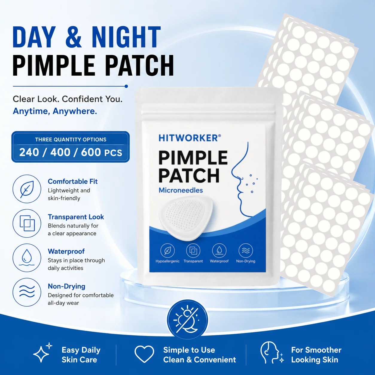 240/400/600 Count Hydrocolloid Pimple Patches, Invisible Face Cover Stickers, Ultra Thin Skin Care Patches, Waterproof & Comfort