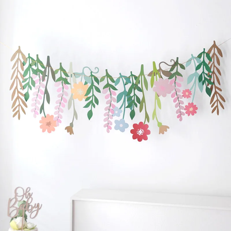 Ins Leaves Flower Banners Summer Sunflower Flag Bedroom Wall Background Hanging for Wedding Birthday Baby Shower Party Decor