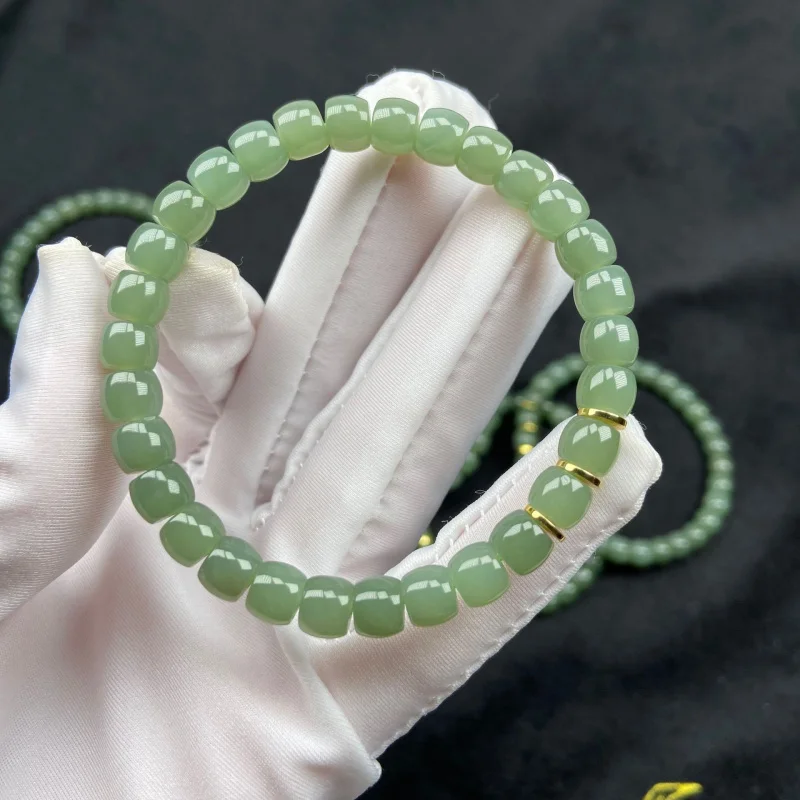 New Natural Hetian Jade 6X7 Qiemo Blue Xiaohongshu Hot Direct Cut Bracelet