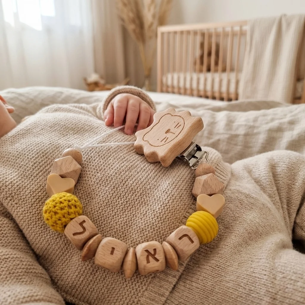 New Custom Hebrew Name Pacifier Animal Style Lion Clip Personalized Baby Pastel  Holder Newborn Baby Shower Gift Hebrew Letter