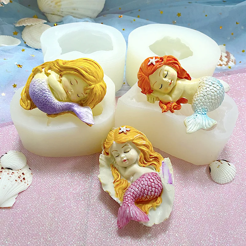 

Mirosie Three-dimensional Mermaid Silicone Mold Fondant Cake Decoration Chocolate Resin Aromatherapy Plaster Ice Sculpture Mold