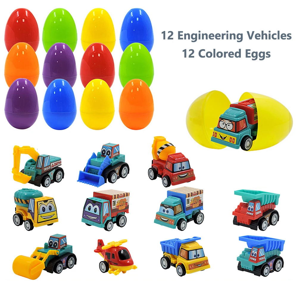 

12Pcs Prefilled Easter Eggs Easter Egg Fillers with Vehicles Inside Easter Basket Stuffers Filled Easter Egg Gift for Boys Girls