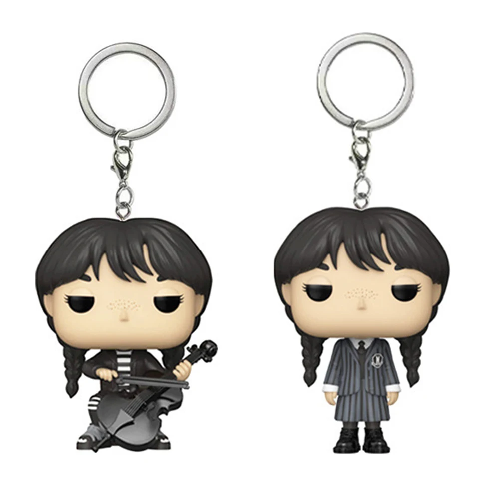 2PC Funko POP The Wednesday Addams Keychain Anime Model PVC Statue Doll Collectible Room Decoration Christmas Toy Gift