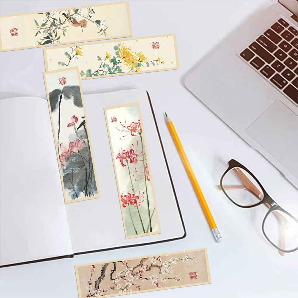 30PCS Chinese Painting Style Bookmark Chinese Ink Painting Reading Pages Book Marking Notebook Marking Card Student Stationery