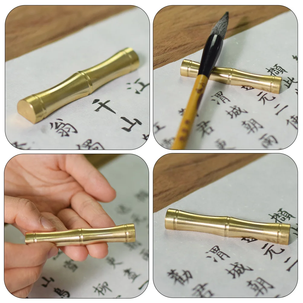 

Copper Pen Rack Bamboo Root Design Calligraphy Brush Pen Stand Desktop Writing Brush Support Storage