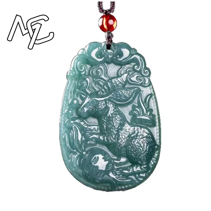 Blue Water Jade Natural Emerald Chinese Zodiac Pendant Necklace Carved Charm Jadeite Jewelry Fashion Gifts Certificate Women Men - view 5
