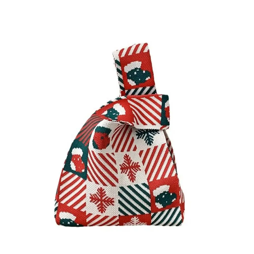 Borsa da polso con nodo regalo di Natale alla moda Borsa a secchiello in lana di Babbo Natale Borsa lavorata a maglia di Natale Borsa per caramelle in tessuto Borsa per studenti