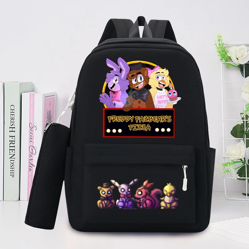 حقائب ظهر FNAF ذات سعة كبيرة مع مقلمة للطلاب خمس ليالًا في حقيبة مدرسية فريدي للأولاد والبنات وحقيبة تخزين الكتب المكتبية