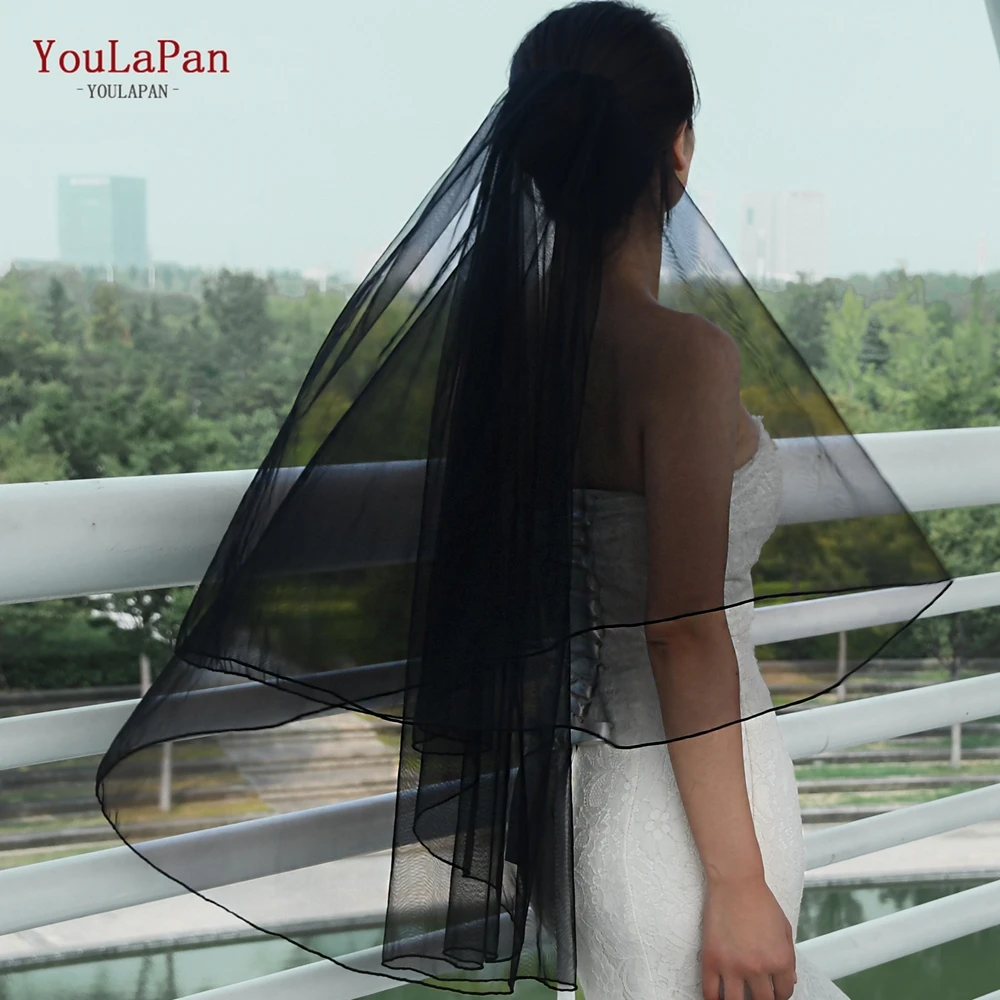 YouLaPan  Popular two-layer wedding soft veil simple short bridal black veil Halloween party decor  V15-Bations  veu of church