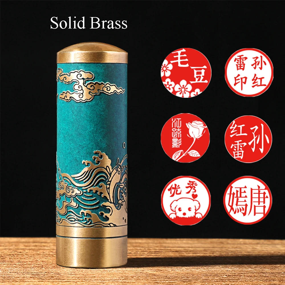 22mm Round Chinese Name Stamps 3 in 1 Solid Brass Metal Seals with Custom Inkpad Gift Box Calligraphy Painting Private Chop