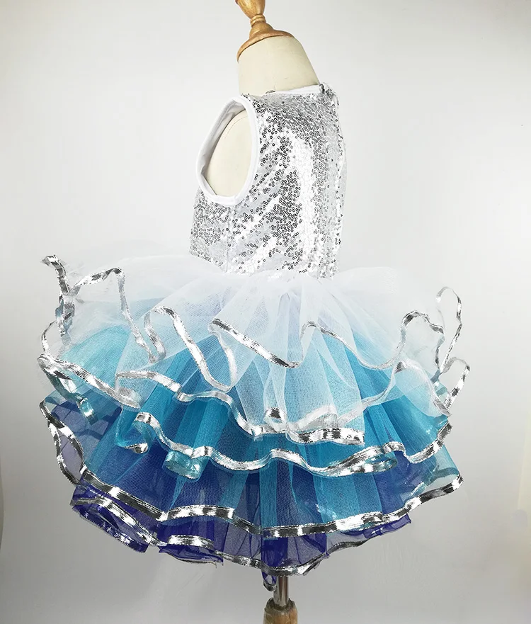 Children Ballroom Clothing Sequined Modern Dance Tutu Dress Girls Jazz Dance Costume Stage Wear Kids Cute Wedding Princess Dress