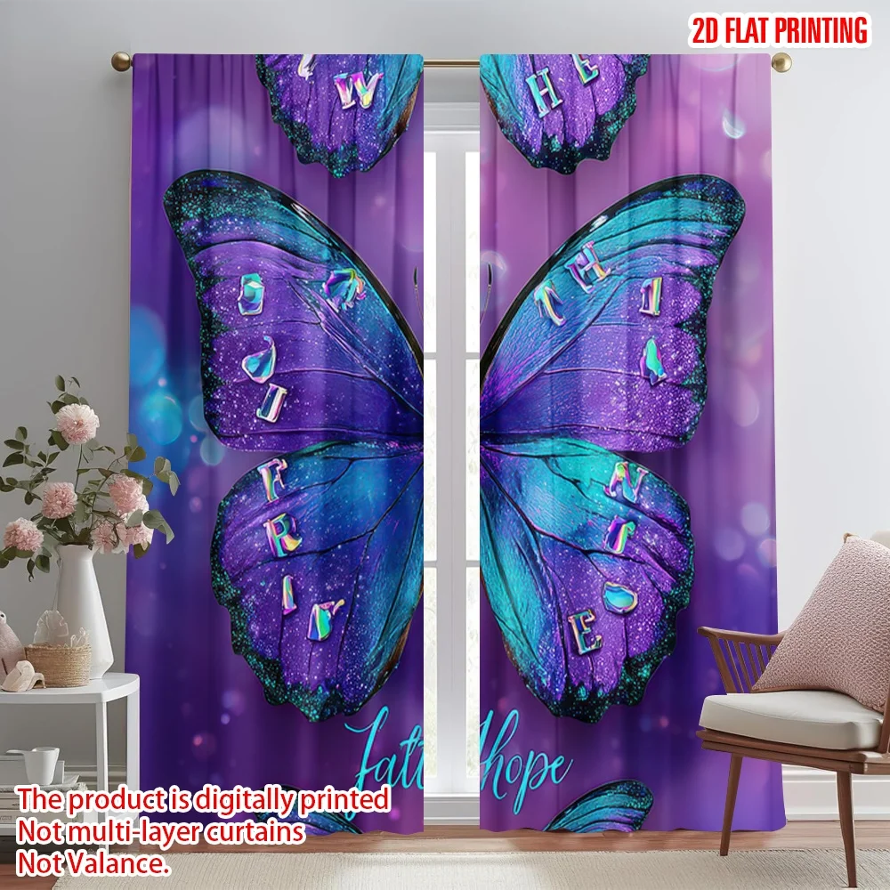 

2D flat printing 2pcs Drapes Colorful Butterfly with Words Digital Printed Polyester Drapes Seasonal Party & Holiday Decor for