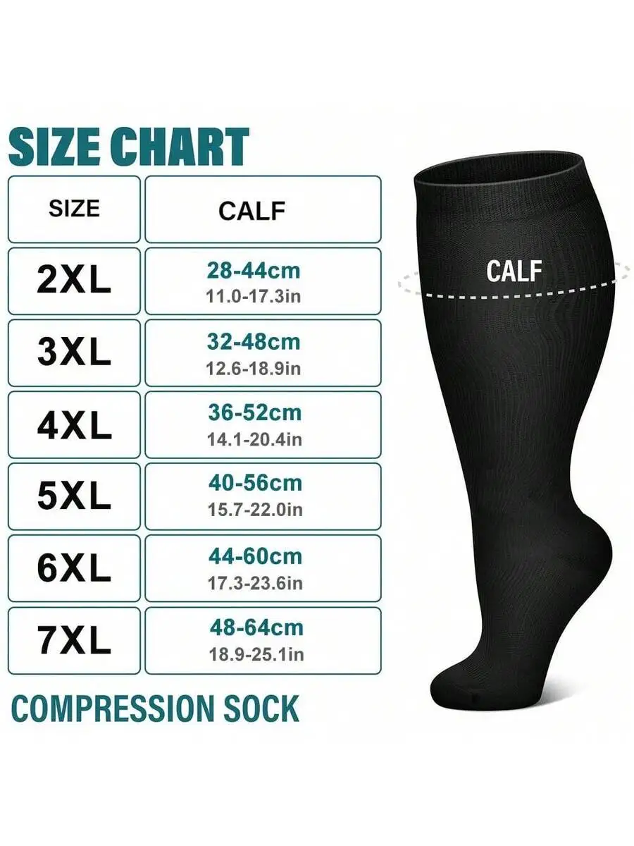 3 Pairs Plus Size Compression Socks For Women And Men Wide Calf 20-30 Mmhg Knee High Support